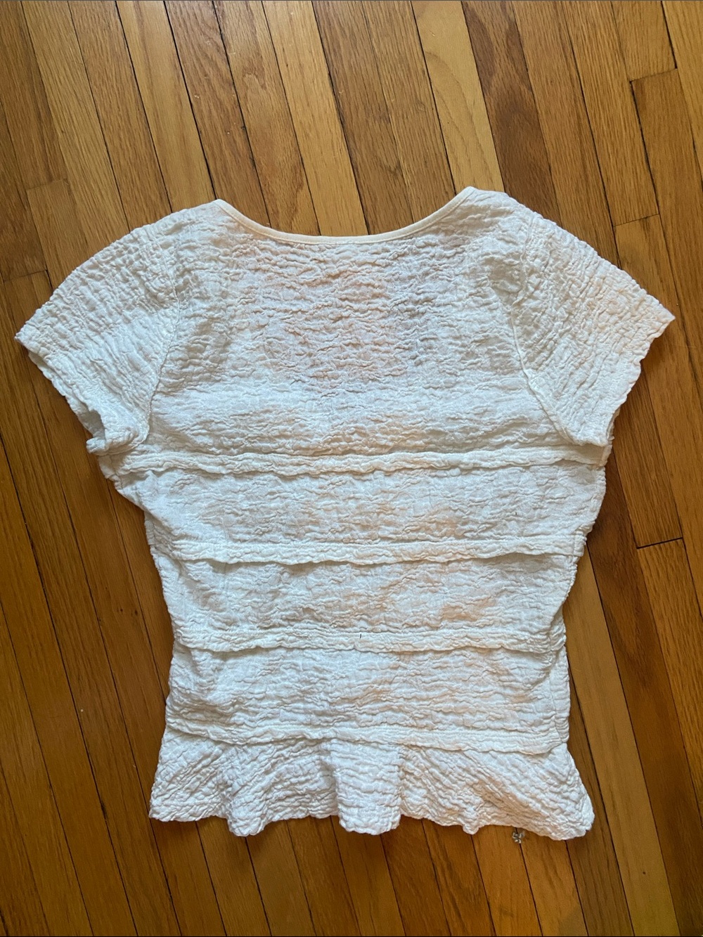 Free People Ivory Textured V-Neck Short Sleeve Tee, Size M - Picture 4 of 4